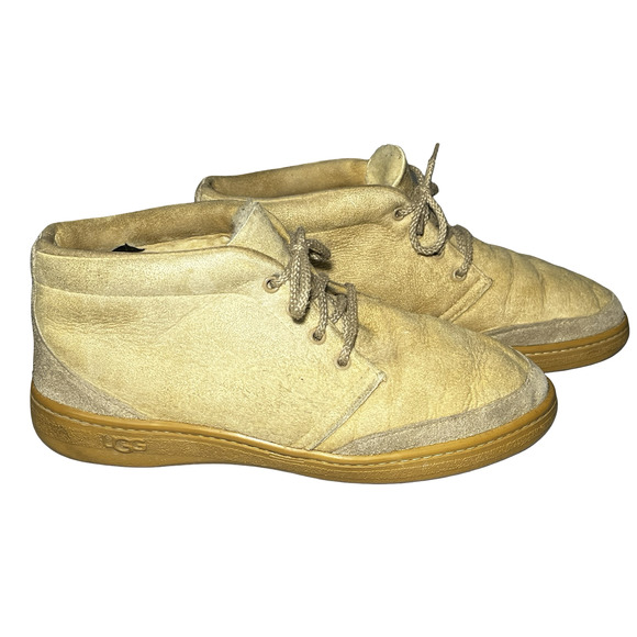 UGG Australia Boots Mens Size 12 Tan Suede Sheepskin Chukka Lace Up Wool Lined - Picture 2 of 10